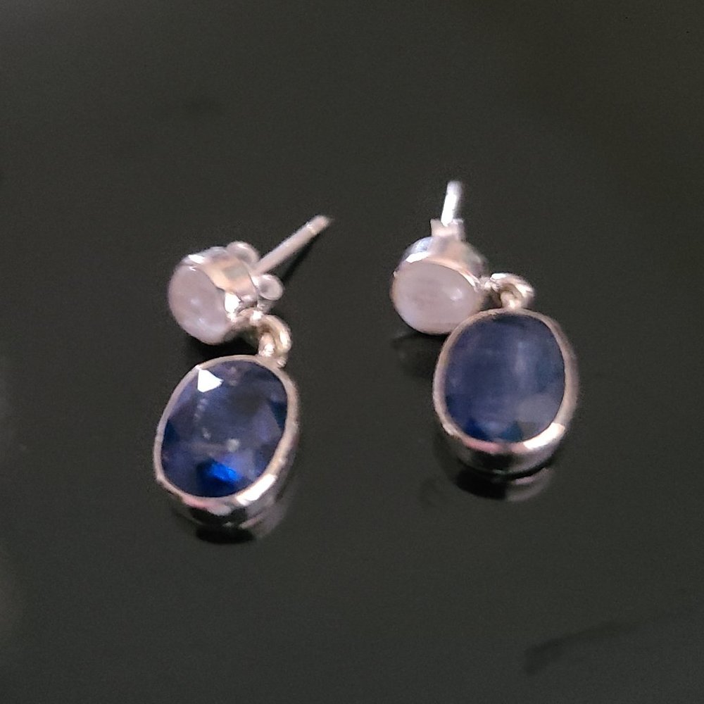 Kyanite and Moonstone Gemstone Dangle Earrings Sterling Silver - Picture 7 of 8